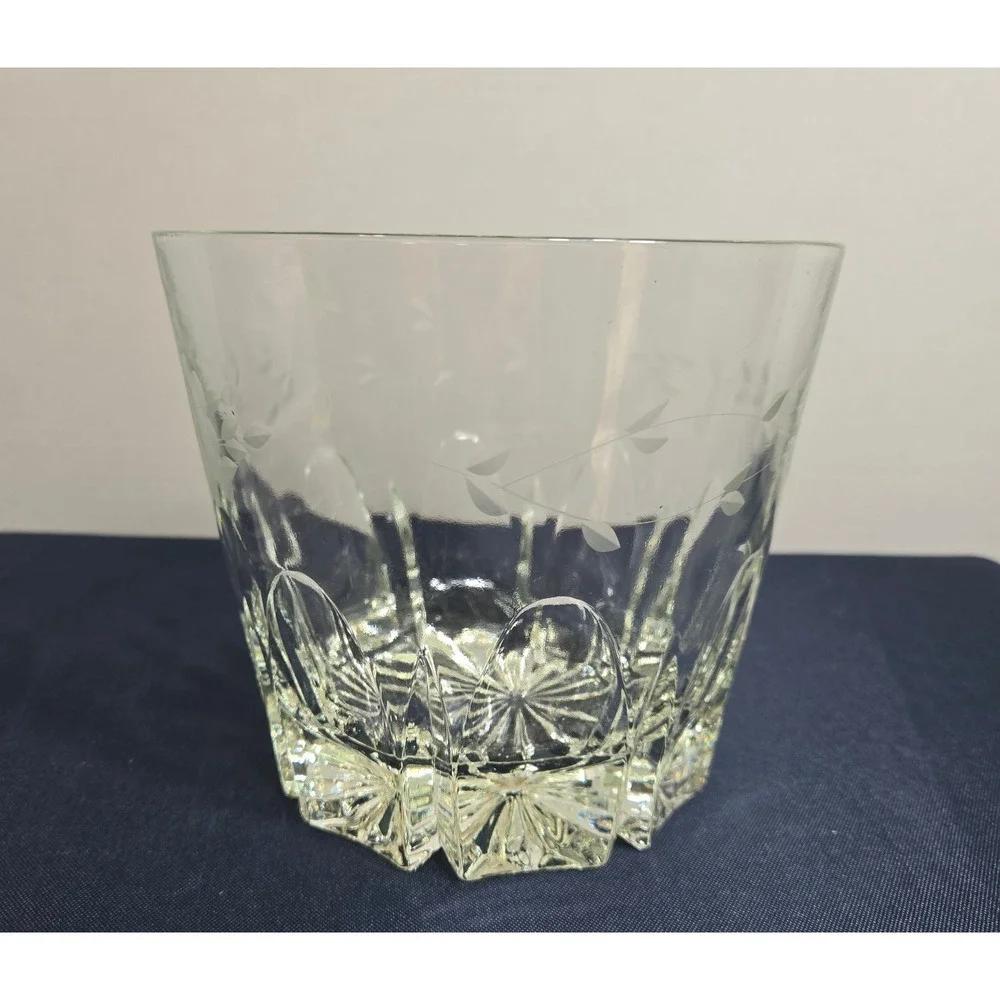 1980's Princess House Heritage Etched Crystal Glass Ice Bucket w/Spork Tongs